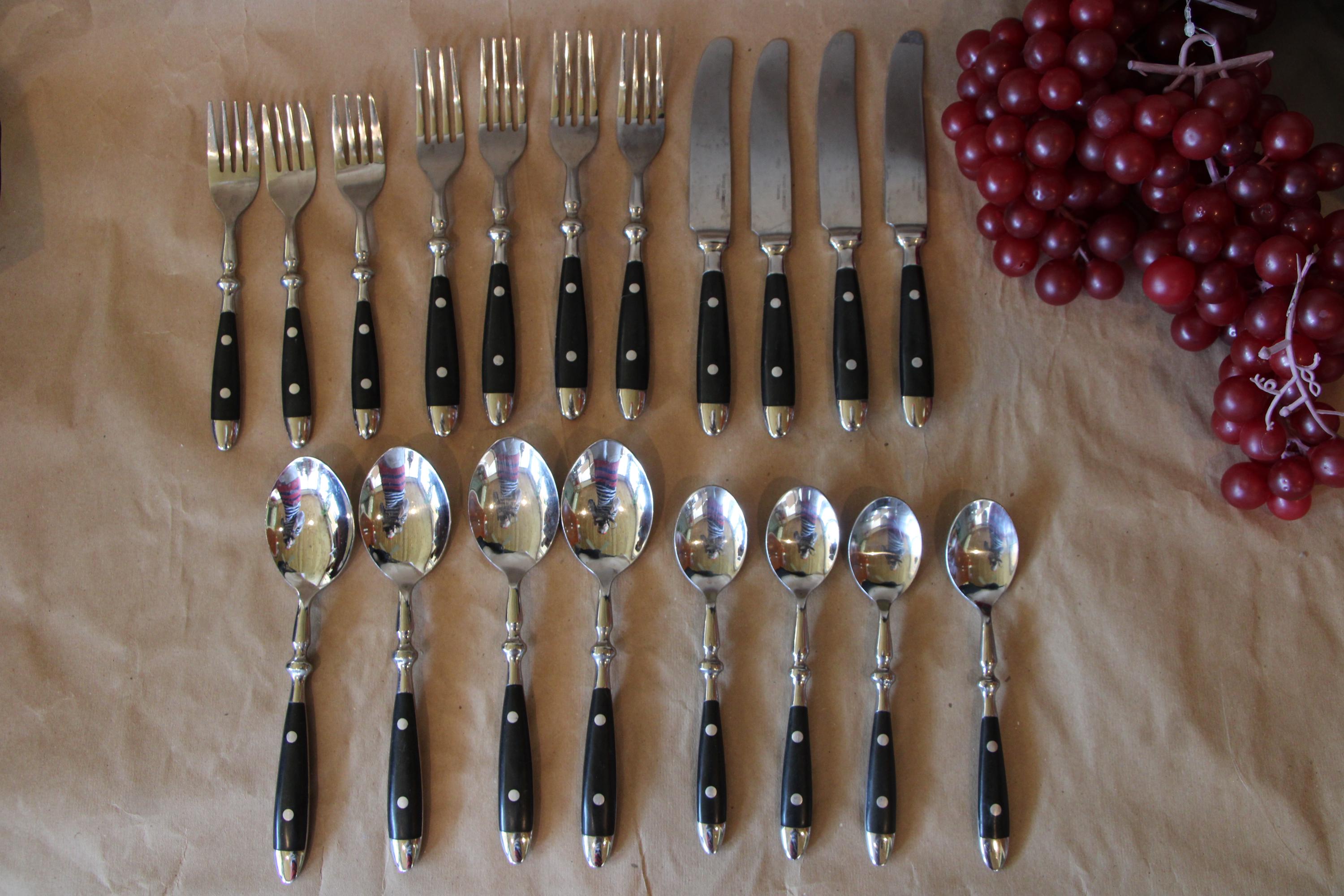 Hampton Silversmiths Stainless Bistro Flatware - Etsy Hampton Silversmiths Bistro Brown Stainless 5 Piece Place Setting Lot Flatware display picture 1