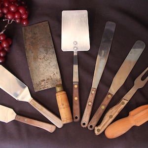 1960's to 1980's Vintage Wooden Handle Brass Rivets Stainless Steel CHOICE Assorted Cooking Utensils