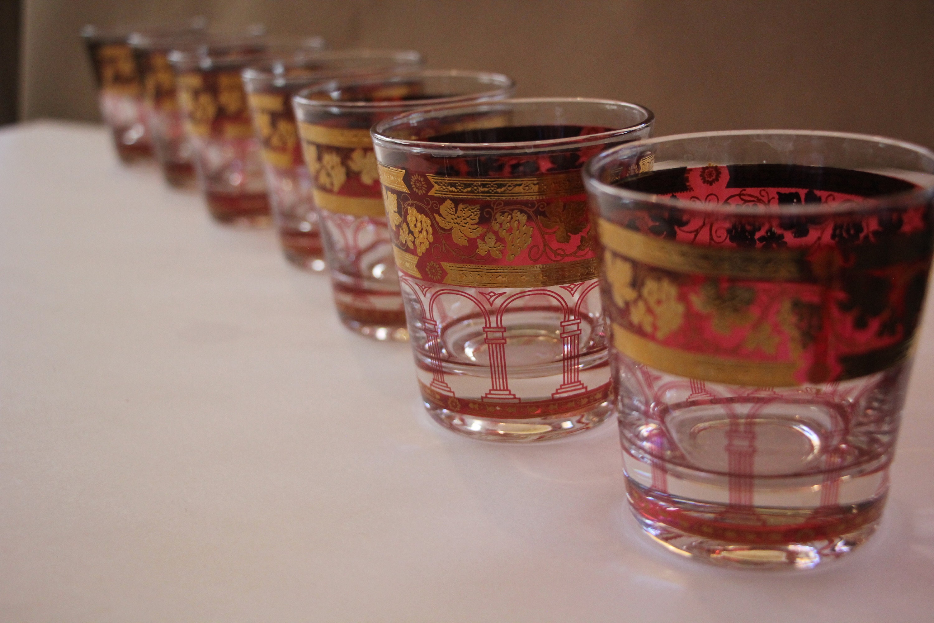 5 Spout Shot Glass Etched With Grape Bunch Cup, Depression Glass