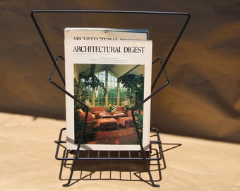 Mid Century Vintage  Metal Magazine Rack or Holder in Black -18.25 x 16 x 7 " in Very Good Condition