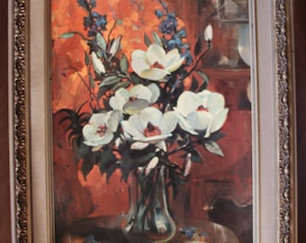 Windsor Art Products Oriental Flowers Pink Roses Vintage Print