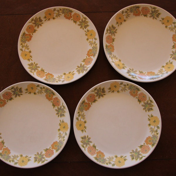 1966 - 1979 Noritake Progression Sunny Side #9003 Salad Plate Plates 8 3/8 Inch-  Set of Four ( 4 ) Gold Green Orange - Very Good Condition