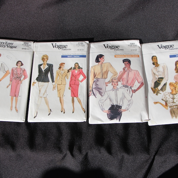 1980's Vintage - VOGUE - Sewing Patterns - CHOICE - 9513, 7135, 7281, 7506 - Cut - Good Condition