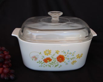 1977 - 1984 Vintage - Corning Ware Corningware Wildflower A - 5 B 5 quart Dutch Oven, with Pyrex A12C Lid - Very Good Condition