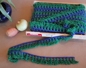 1960&#39;s - 1970&#39;s Vintage - TRIM / TASSEL FRINGE - Blue and Green - 1 7/8 inches - nos - Excellent Condition