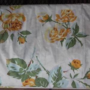 Sábana plana vintage YELLOW TIARA ROSE para cama individual - Springmaid Wondercale Floral Bedding