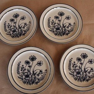 1970's Vintage - Sango / Design Four - SUMMER GLEN - Set of Four ( 4 ) Dinner Plates - 10 1/2 inches - Good to Very Good Condition