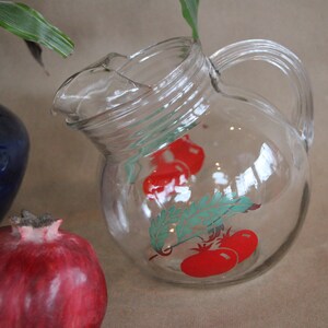 1950&#39;s Vintage Anchor Hocking  Tilt Ball Pitcher TOMATOES  Juice Pitcher  40oz  6&quot; Tall in Very Good Condition