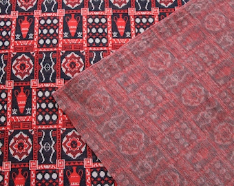 1960s Vintage Knit Fabric Remnant - Red and Blue (66x64")