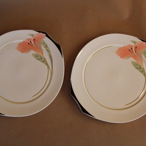 1988 - 1998 Vintage - Villeroy and Boch - IRIS PEACH and BLACK - Set of Two ( 2 ) Dinner Plates - 10 3/8 inches - Good Condition