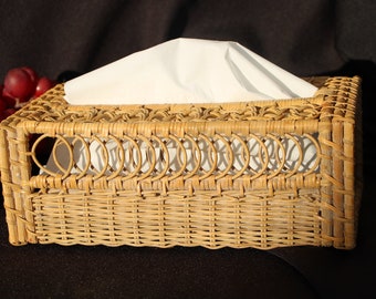 1960's - 1970's Vintage -Woven / Basket like - Long Low - Tissue Box / Holder - Brown - 10 x 6 x 3.5" - Good Condition
