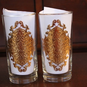 1960&#39;s - 1970&#39;s Vintage - Libbey - Barware - OPERA - Gold Emblem - Set of TWO Glasses - 5 1/2 inches - Good Condition