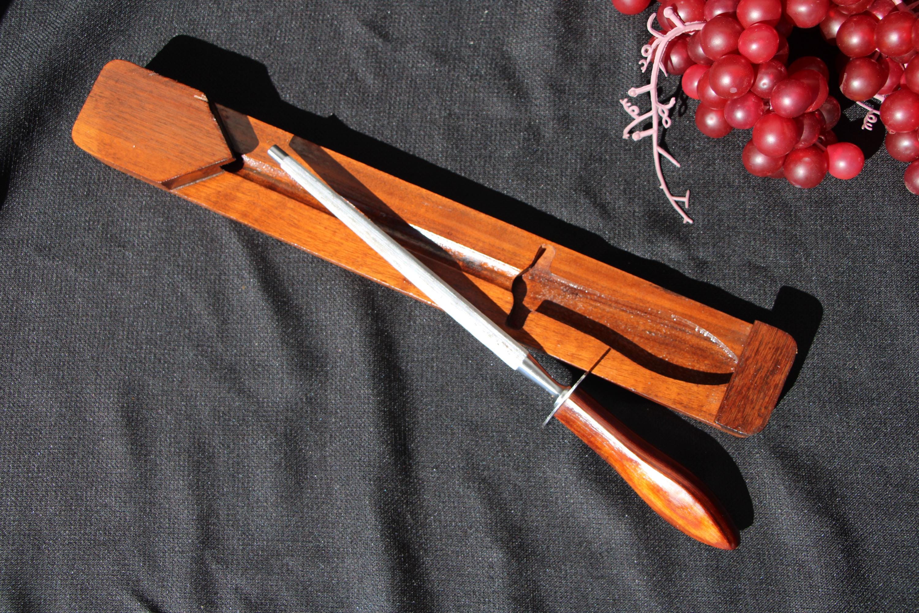 1960's - 70's Vintage - Wooden Handle Knife Sharpening Steel W/ Holder ...
