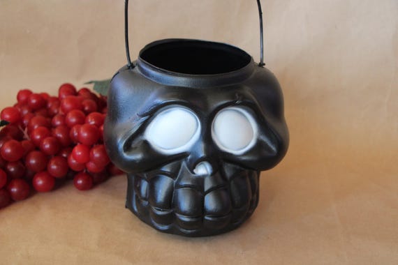 Vintage General Foam Black Skull Pail: 1980s Halloween Bucket
