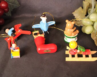 Adornos navideños de madera vintage - Lote de 6 - Década de 1970-1980