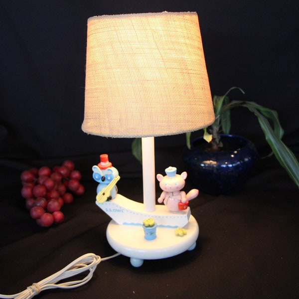 1950's 1960's Vintage IRMI - Owl and Pig - Wooden Sculptural Baby Nursery Lamp - Works - Good Condition