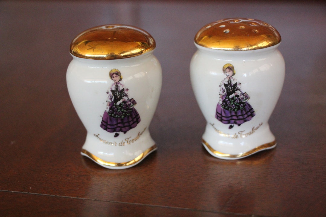 1950's Vintage Limoges Salt and Pepper Shakers Porcelain Souvenir of