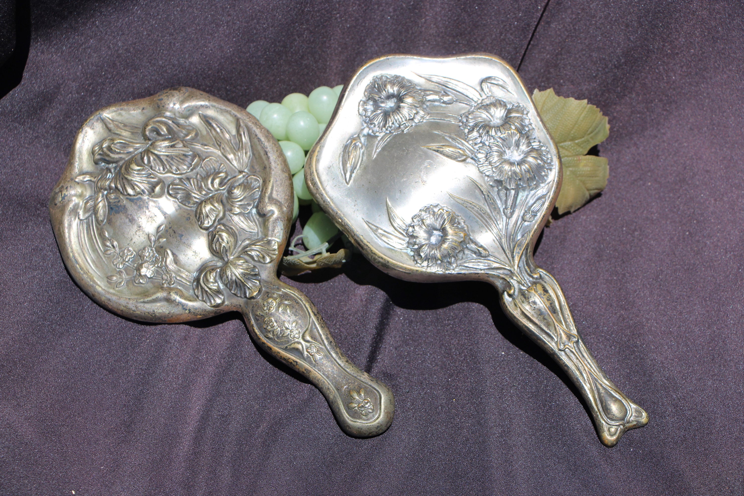 Antique, Circa 1900, Art Nouveau, Alpacca / German Silver, Hand Mirrors, CHOICE, Good Condition