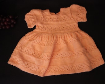 1980's Vintage - Hand Knitted PEACH Baby Girl's Dress - Size 6-12 month