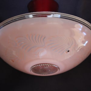 1930's - 1940's Vintage - Art Deco PINK Ceiling Lamp Shade - w/ 3 Mounting Holes - 12 inches Diameter