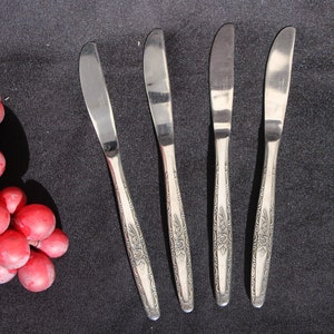 Vintage Interpur Stainless Table Knives - Floral INR3 Pattern - Set of 4