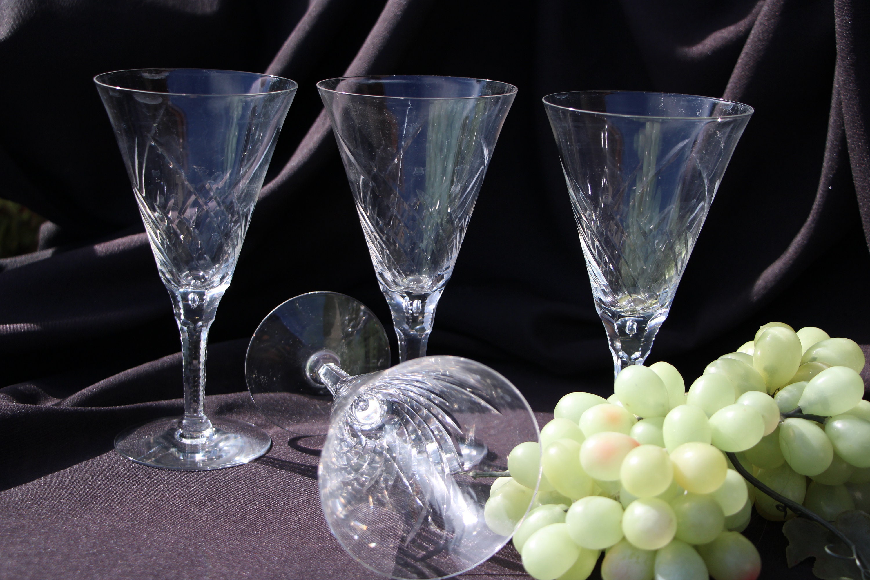 Shop the Vintage 1940s Grapes & Vine Etched Footed Collins Glasses at  Weston Table