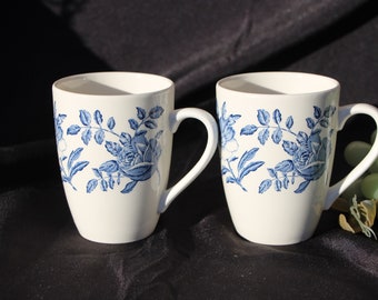 Vintage - Churchill - BLUE PEONY - Pair of Mugs - 4 1/4 inches - Very Good Condition