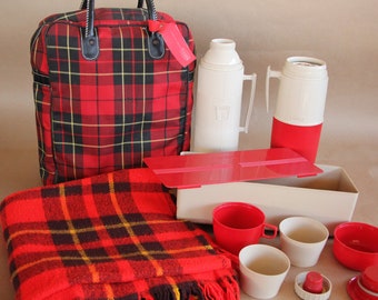 Vintage 1970s SKOTCH Plaid Picnic Set with Faribo Blanket