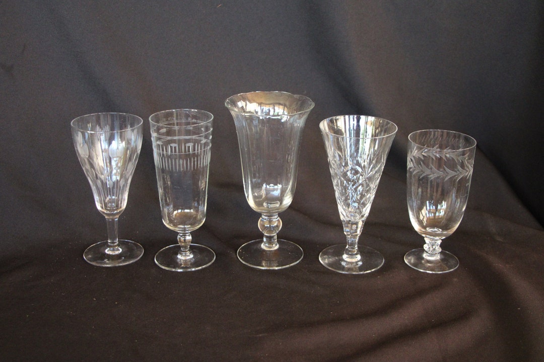 Vintage Crystal GOBLETS Set of Five 5 Clear Etched and Etsy