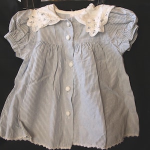 Vintage ALLISON ROSE Battenburg Lace Baby Set: Blue & White w/ Bloomers, 9 Months