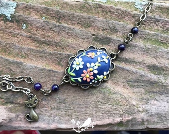 Bracelet ovale bleu marine avec perles assorties bijoux en argile polymère cadeau pour femme cadeau pour femme cadeau pour son cadeau de Noël pour maman pour fille