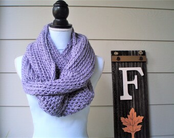Crocheted Infinity Scarf, Gray Lavender Alpaca Blend, Hooded Cowl