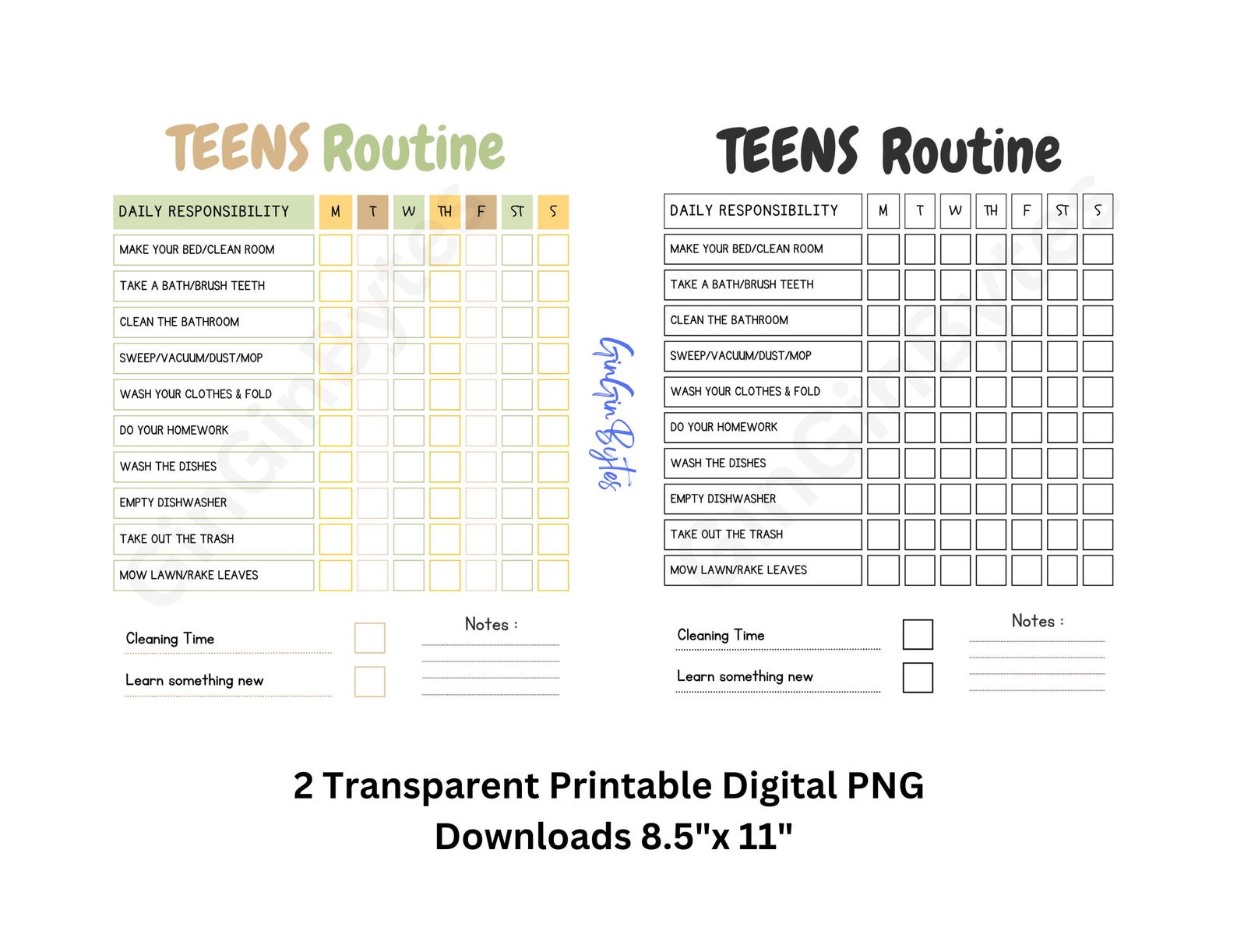 7 Day Routine Layout 7 Day Routine Chart Planner for Teens | 2 Printable Designs | PNG File ...
