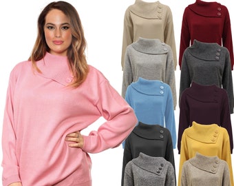 Knitted Ladies Polo Neck Jumper | Pullover Sweater | Turtle Neck Tops for women | Plus Size Jumpers for Women | 16-26 Ladies Jumpers