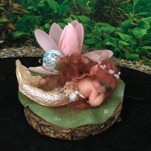 Polymer Clay Mermaid Figurine: Fairy Garden Miniature, Lily Pad Display