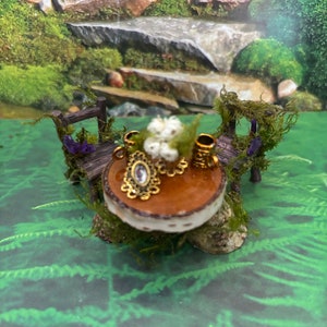 Miniature Birch Table Set: Fairy Garden Furniture with Gnome Picture
