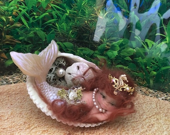 Polymer Clay Mermaid Figurine: Fairy Garden Decor, Seashell Display