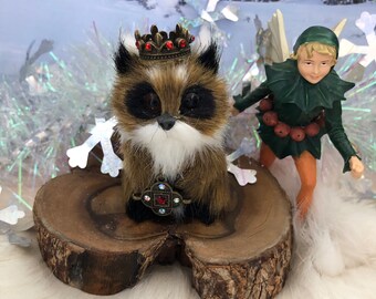 Royal Racoon Fairy Pet: Crystal Crowned Faux Fur Figurine