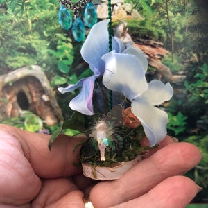 Miniature Fairy Garden: Turquoise Crystal Accent, Birch Round Base