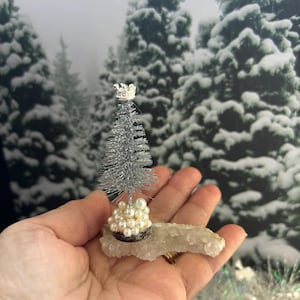Miniature Silver Bottle Brush Tree with Silver Crown Topper