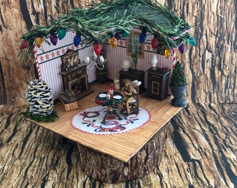 Miniature Fairy Christmas Room, Dollhouse Christmas Room