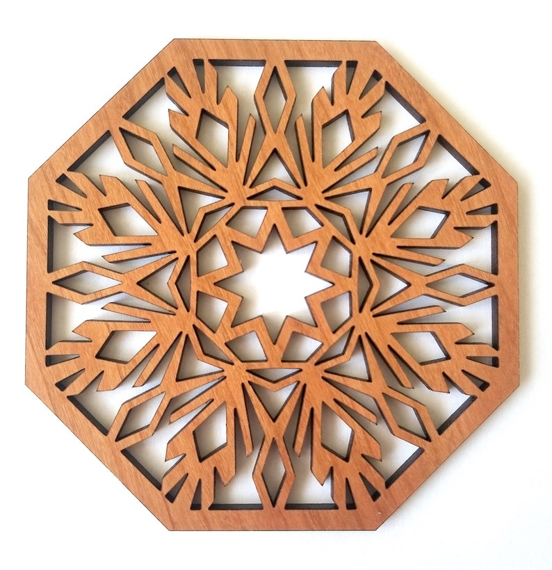 Wooden Geometric Coasters with Holder Cherry Wood or walnut wood Coasters Set with Holder Coasters Set of 4,6 or 8