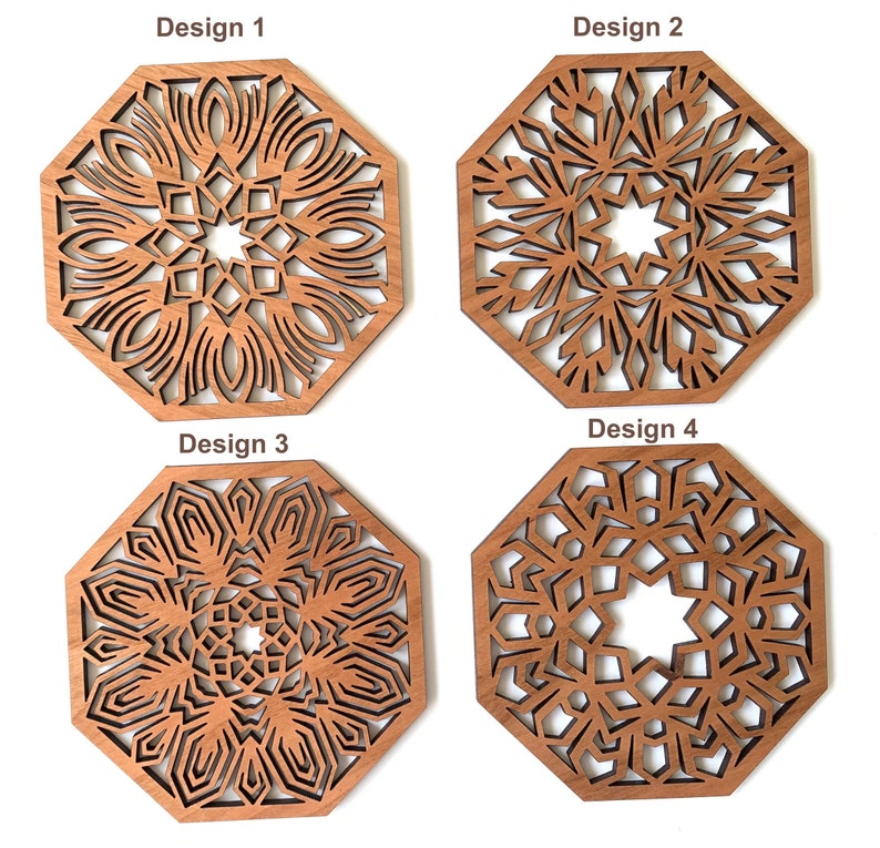 Wooden Geometric Coasters with Holder Cherry Wood or walnut wood Coasters Set with Holder Coasters Set of 4,6 or 8