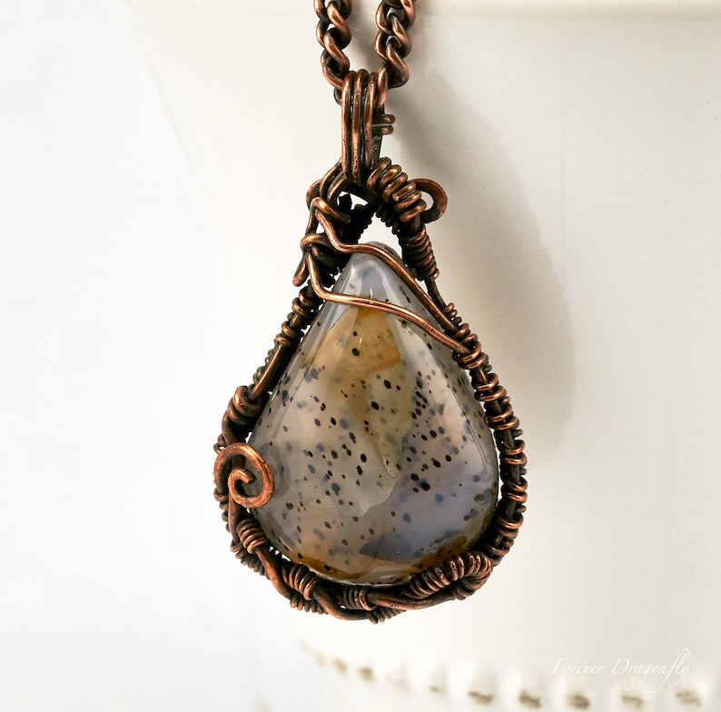 Unusual Necklace Gift for Women Natural Agate Gemstone Necklace Agate Stone Pendant Necklace Hand Cut Montana Agate Copper Necklace Gift