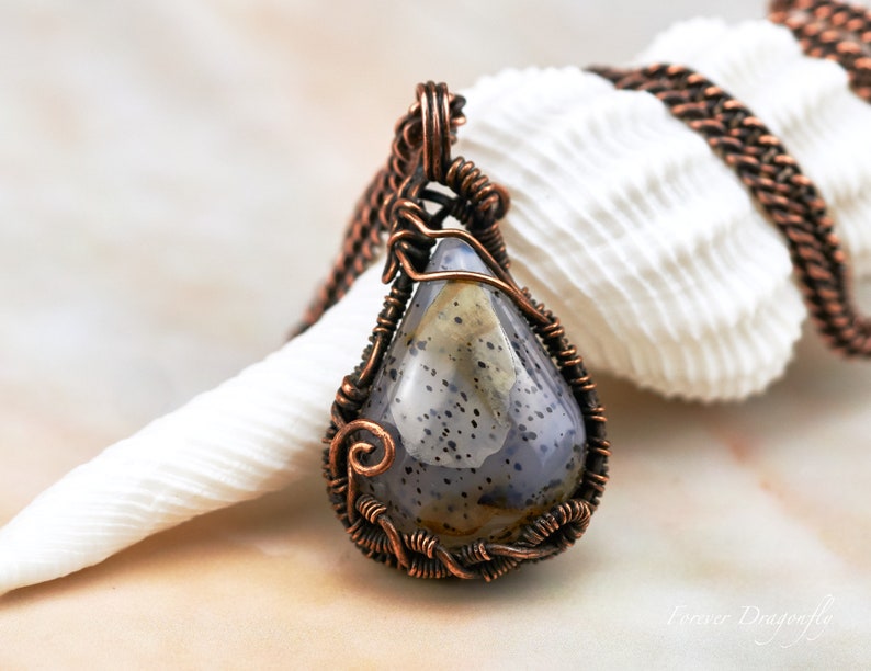 Unusual Necklace Gift for Women Natural Agate Gemstone Necklace Agate Stone Pendant Necklace Hand Cut Montana Agate Copper Necklace Gift