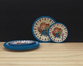 Vintage Children 39 s Tin Litho Plate Set, Ice Cream, Dolls, Tea Set, Blue, Pink, Tin Plates, Vintage Plates, Sweets shop, Tea Party, Tea Set