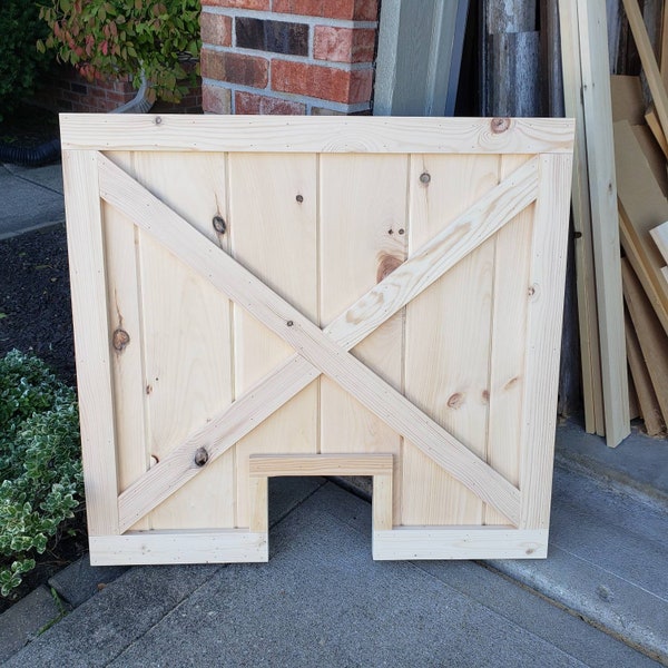 FREE shipping/hardware INCLUDED- Unfinished Custom Rustic Barn Baby Gate / Pet Gate with cat opening