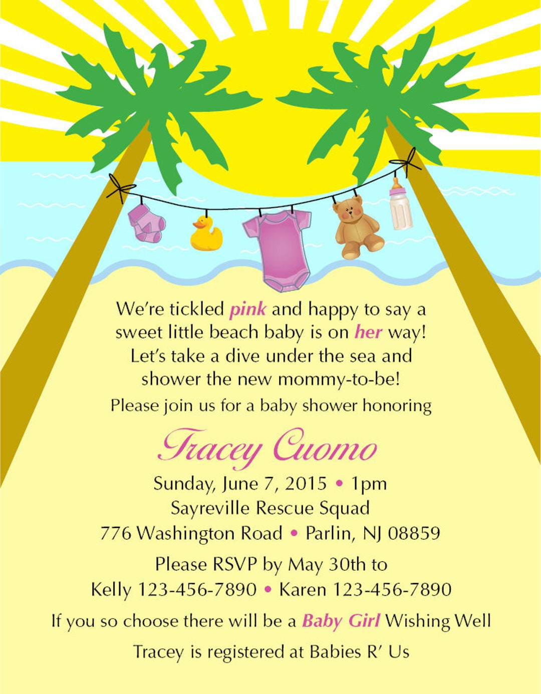 Palm Tree Baby Shower Invitation, Beach Baby Shower, Girl Baby Shower Invite, Digital File Etsy