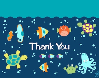 Ocean theme baby shower thank you card, Sea creatures baby shower thank you, Ocean baby shower thank you card, Digital File