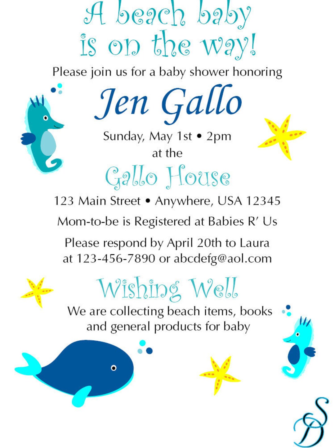 Ocean Theme Baby Shower Invitation, Sea Creatures Baby Shower, Ocean